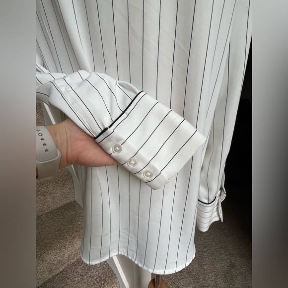 Paraphrase Black and White Striped Button Down Shirt Blouse - Picture 4 of 6